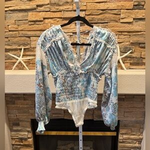 Floral Smocked Blouse with Lace Trim